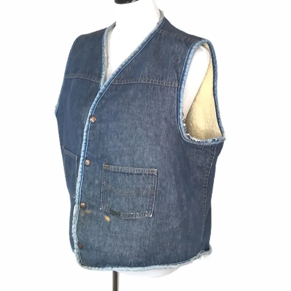 Vintage Roebuck’s Sherpa Jean Work Vest Blue Size XLarge